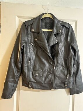 🖤 7 For All Mankind Faux Leather Moto Jacket ✨ Black Biker Zip Jacket – Size M